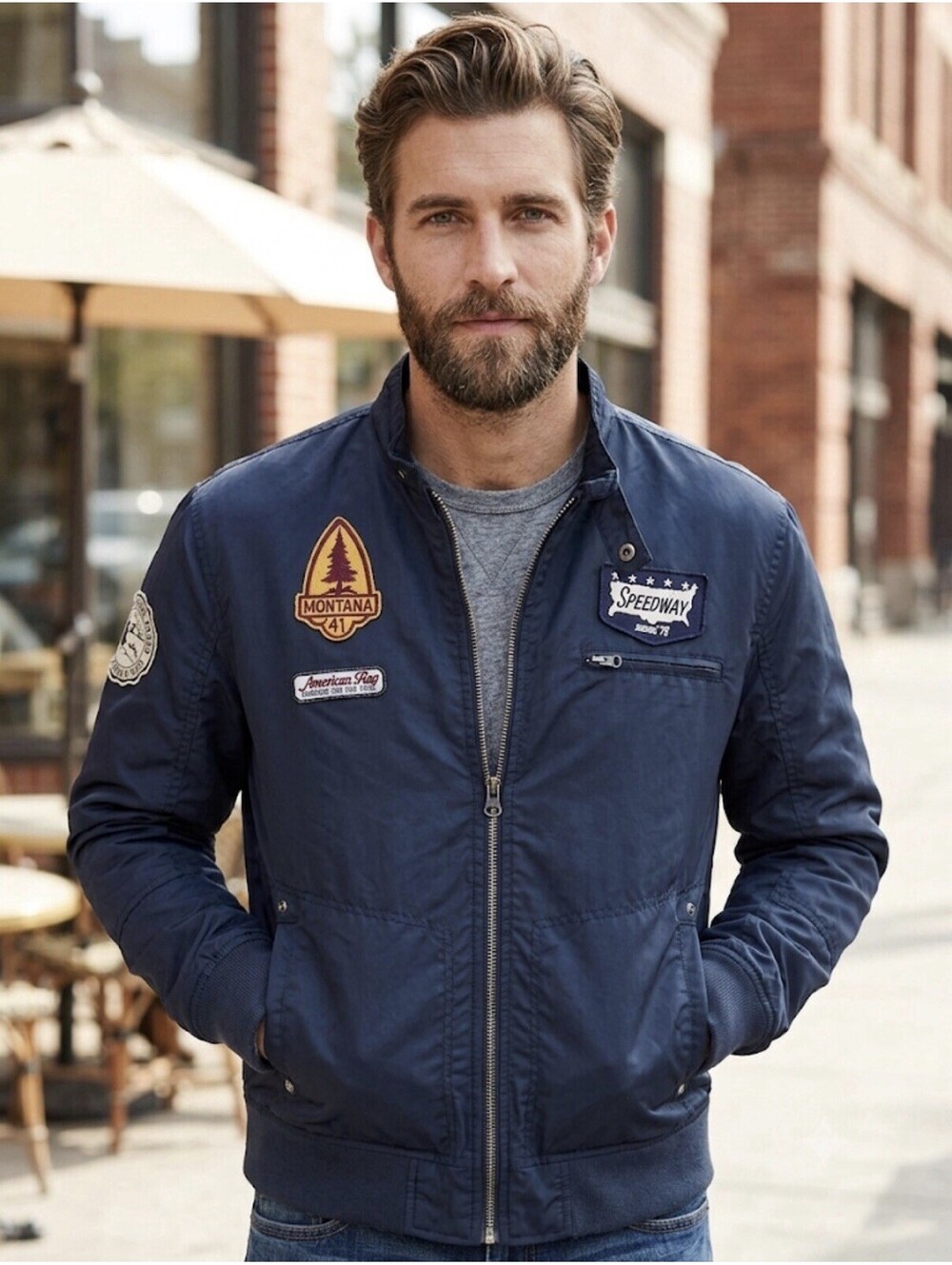 American Rag Mens Blue Zip Up Bomber Jacket Size Large